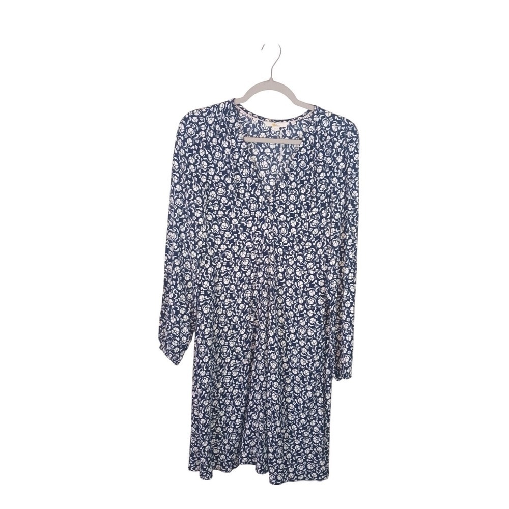 Boden Floral Dress 6 Navy Ivory Fit Flare Long Sleeve Pockets Work Career NWOT - Picture 2 of 6
